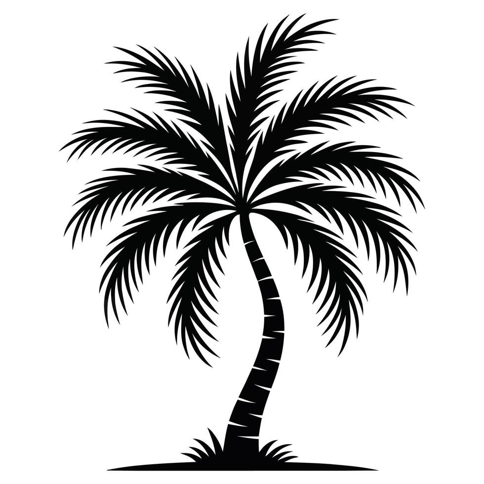 Flat Color Tropical Palm Tree Art Design. vector