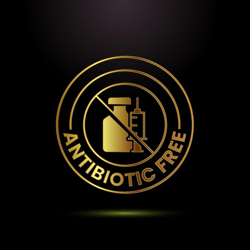 Antibiotic free icon design, No antibiotic label in gold color style vector