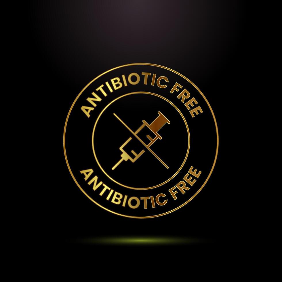 Antibiotic free icon design illustration, No antibiotic badge in gold color style vector