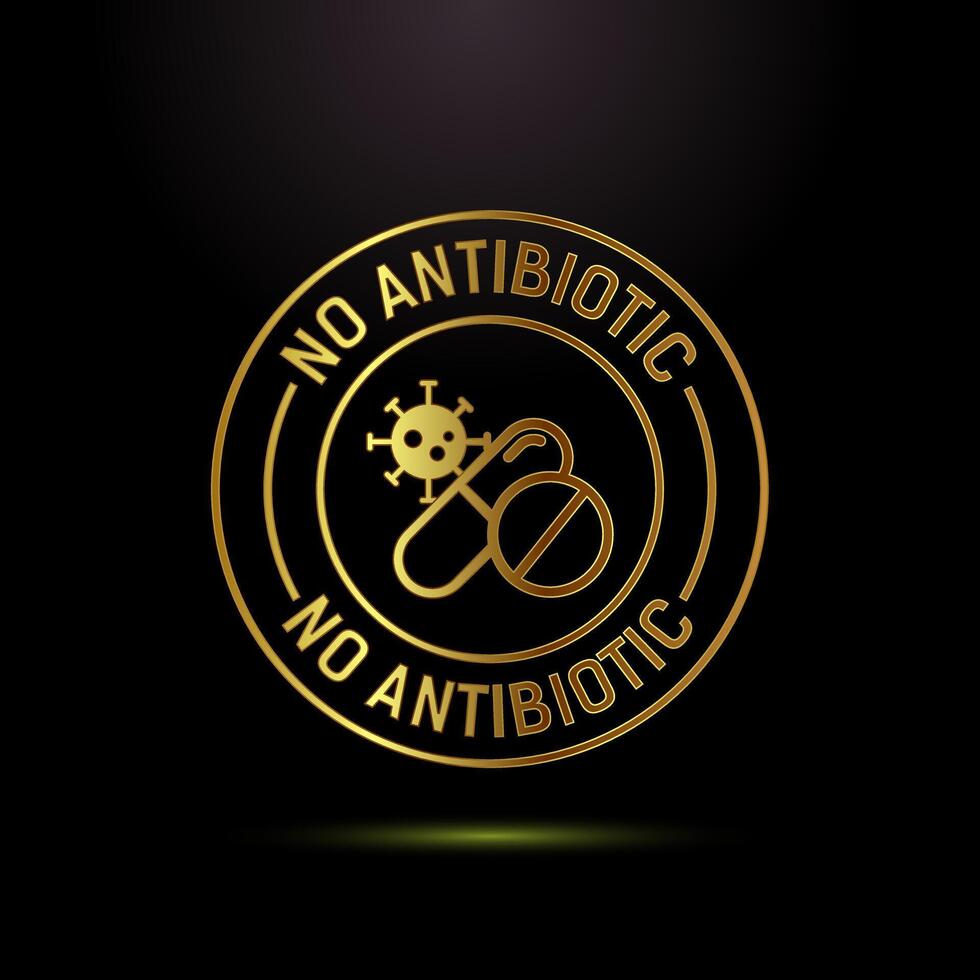 Antibiotic free icon design illustration, No antibiotic label in gold color style vector