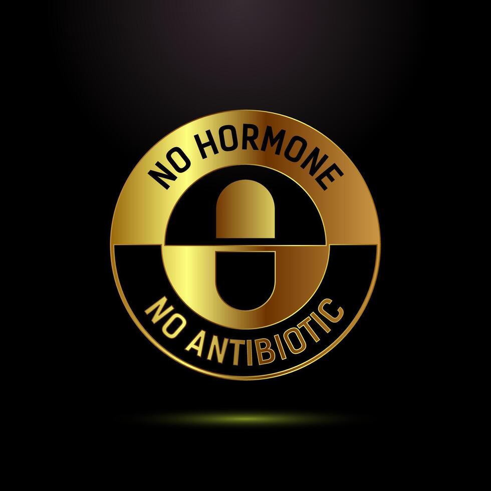 Antibiotic free icon, No antibiotic label badge in gold color style vector