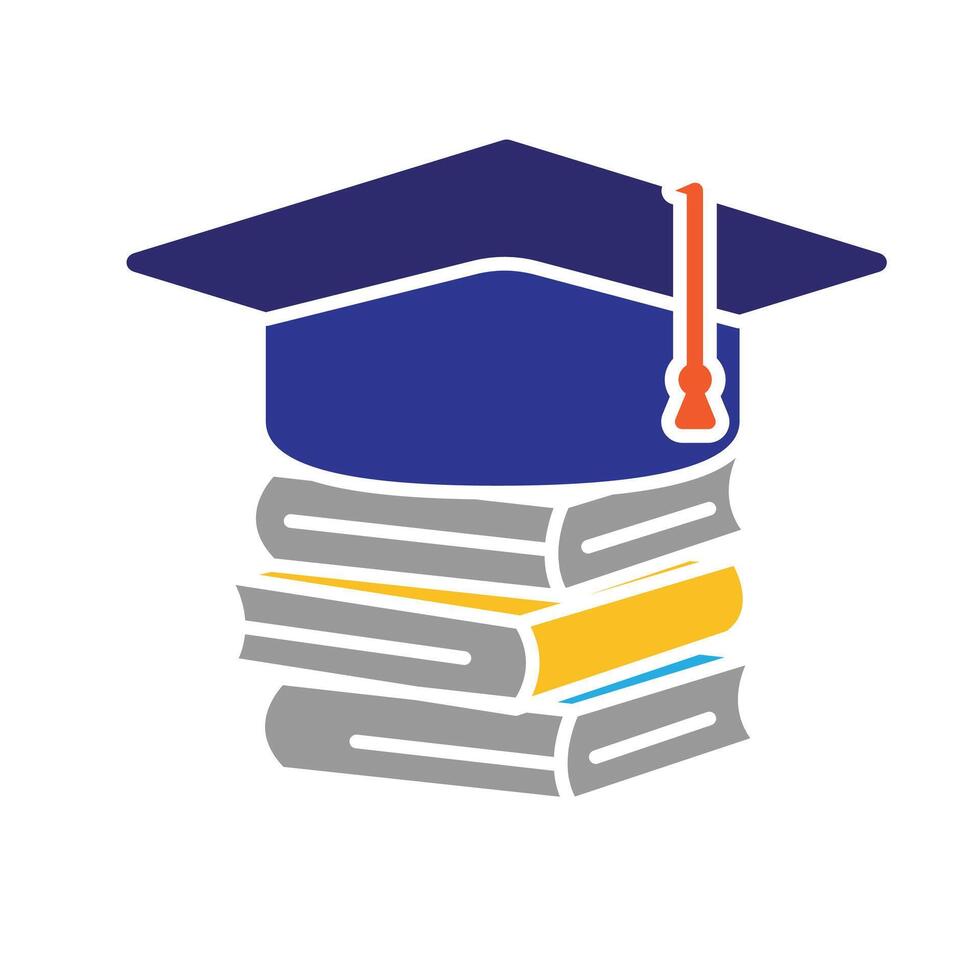 education icon. study hard. stack of books with graduation cap on top. smart, study, clever. Flat design style vector