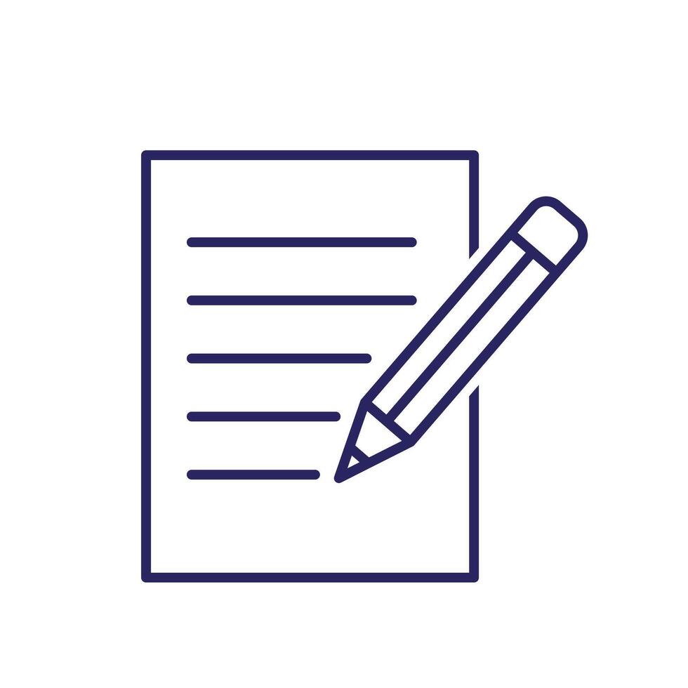 education icon. writing. book or paper with pencil writing. smart, learning, clever. Outline design style vector