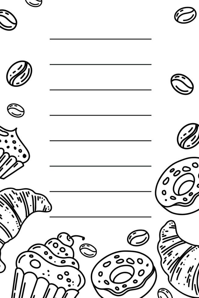 A hand-drawn menu, a sketch in black ink, and a doodle-style sketch design. For a cafe. vector