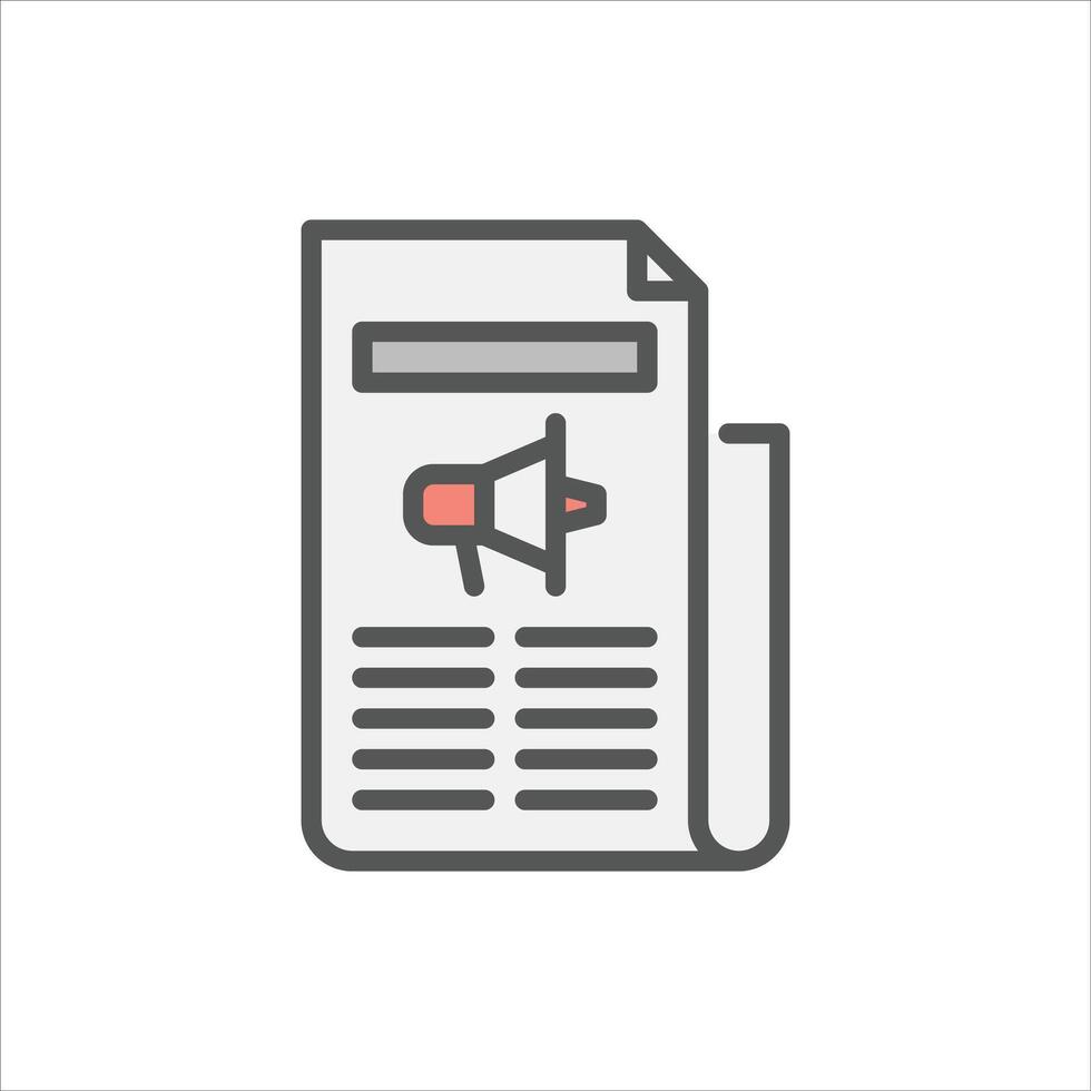 newspaper advertising filled outline icon. marketing color line illustration. vector
