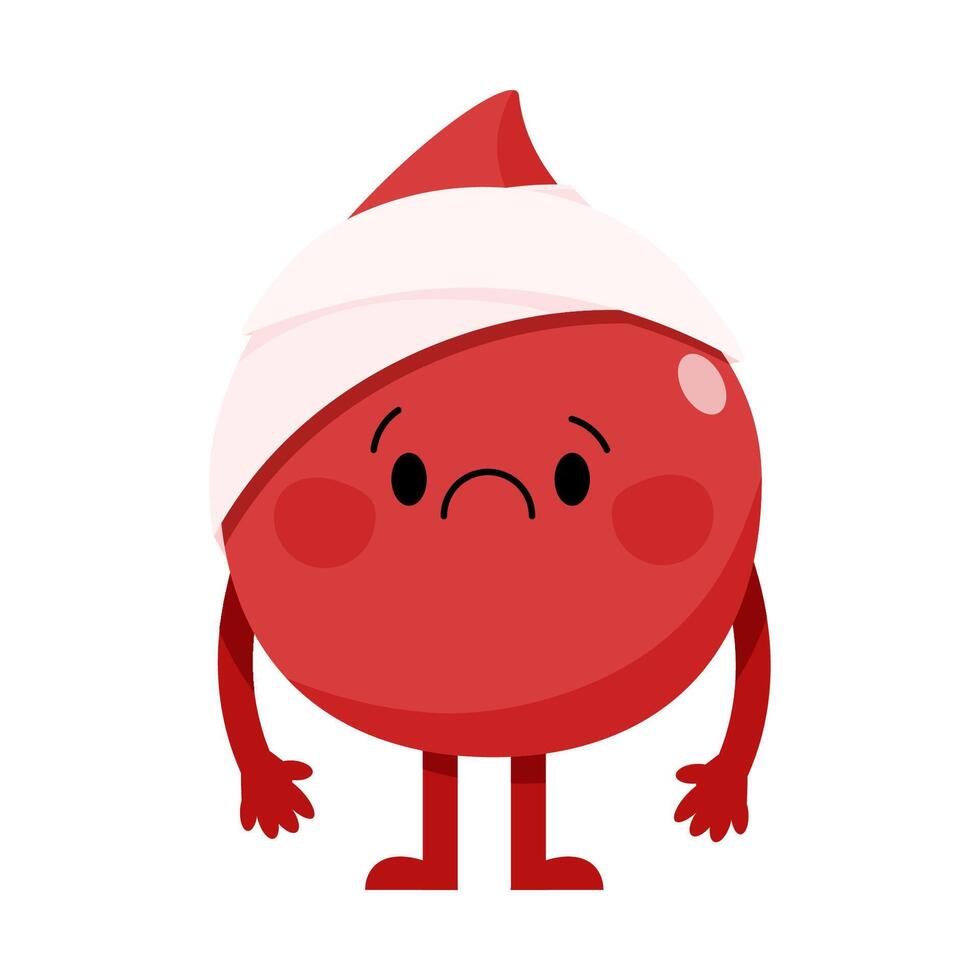 Sad sick character red drop of blood bandaged vector