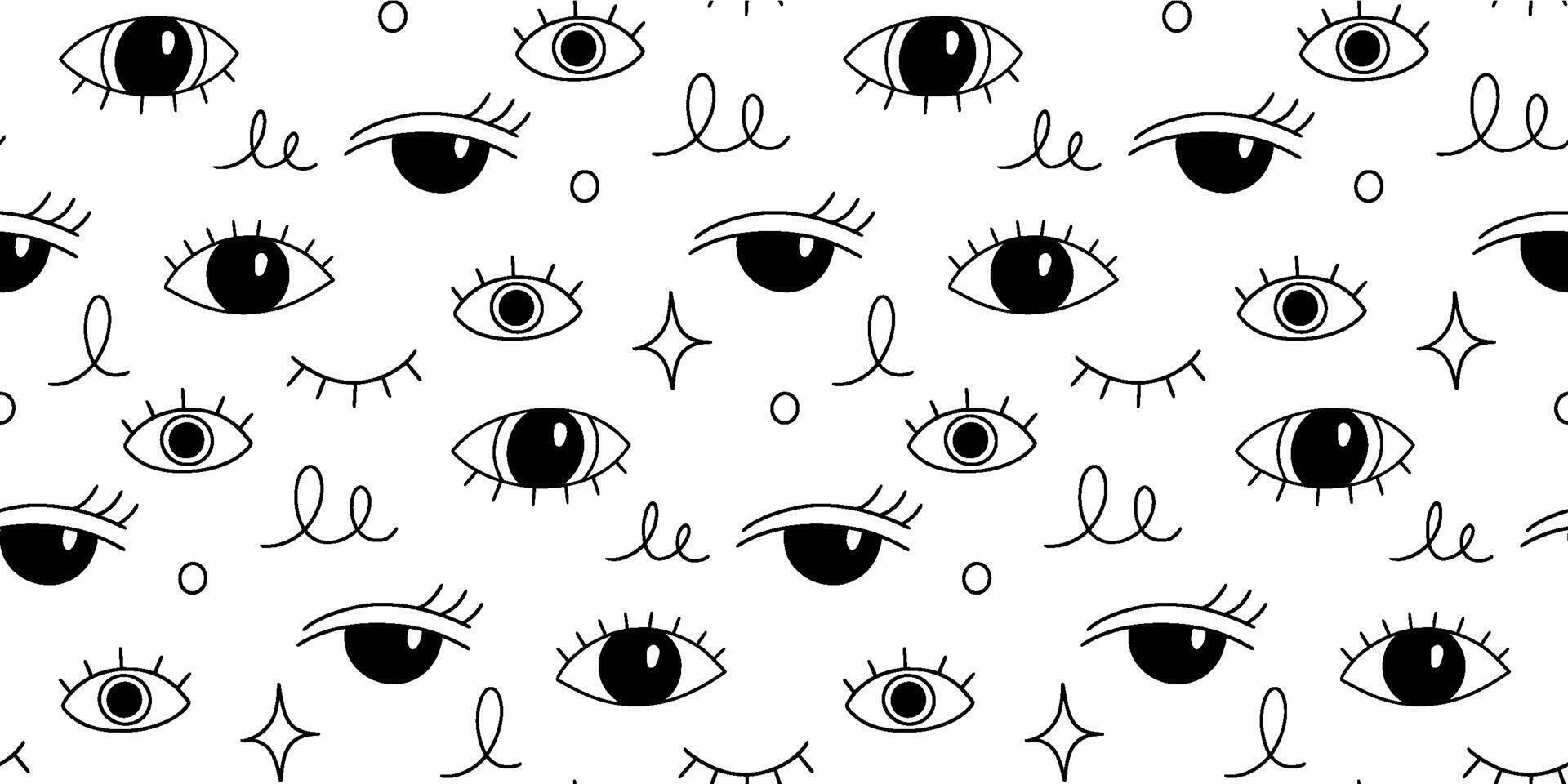 Eye doodle seamless pattern. Hand drawn doodle sketch simple background. Open, wink eyes minimal seamless pattern. Abstract pop beauty vector