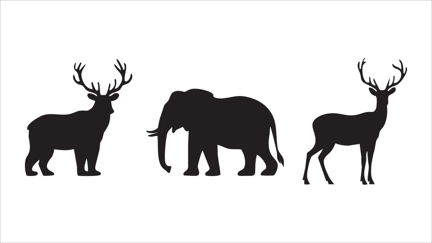 Majestic Wildlife Silhouettes Deer, Elephant, and Bear vector