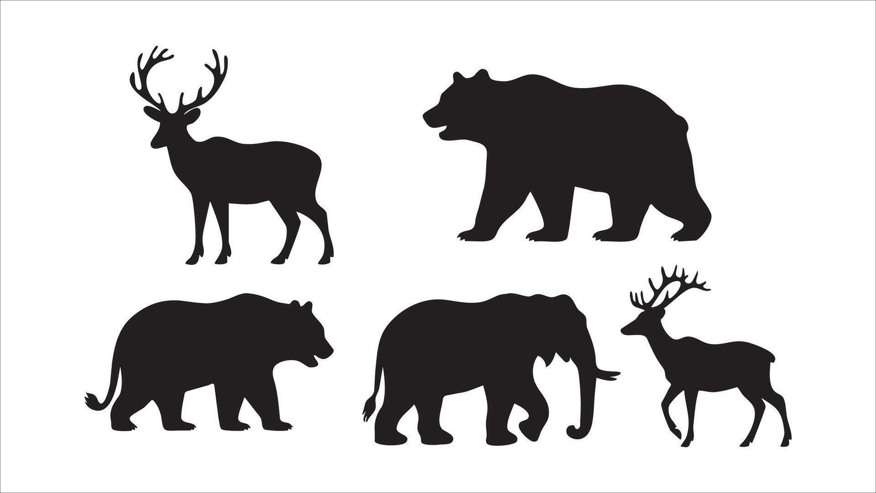 Majestic Wildlife Silhouettes Deer, Bears, and Elephant vector