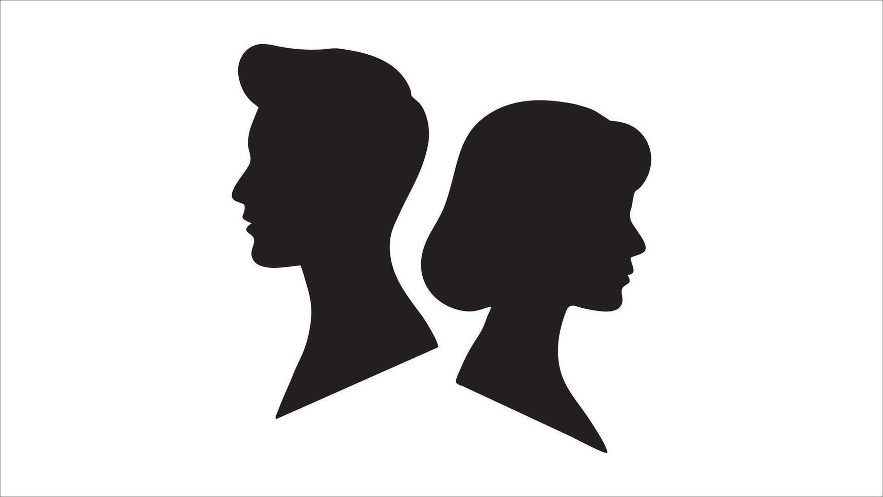 Couple Silhouette, Black Profile, Male Female, Side View, Minimalist Design, Elegant, Simple, vector