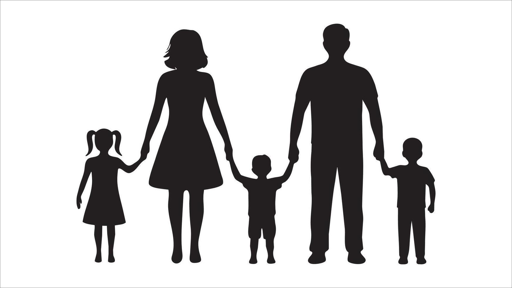 Silhouette Family Mother, Father, Daughter, Son Holding Hands vector