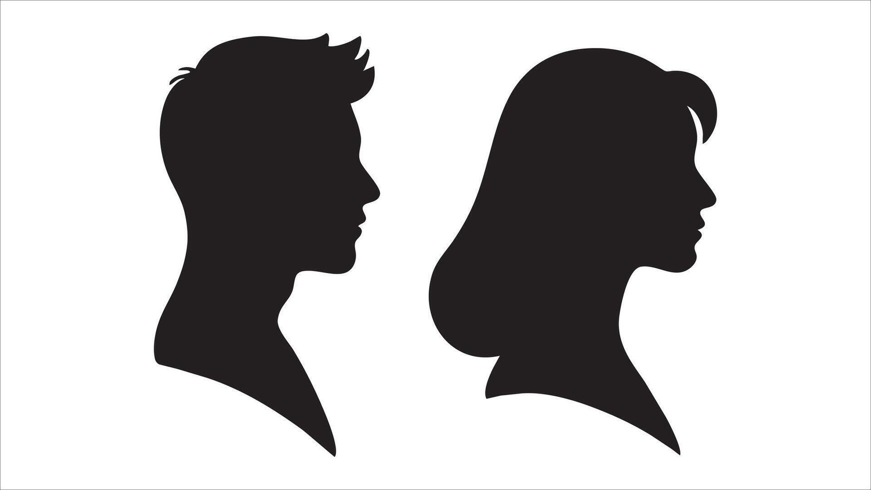 Silhouette Portraits Man Woman Profile Black White Minimalist Art vector