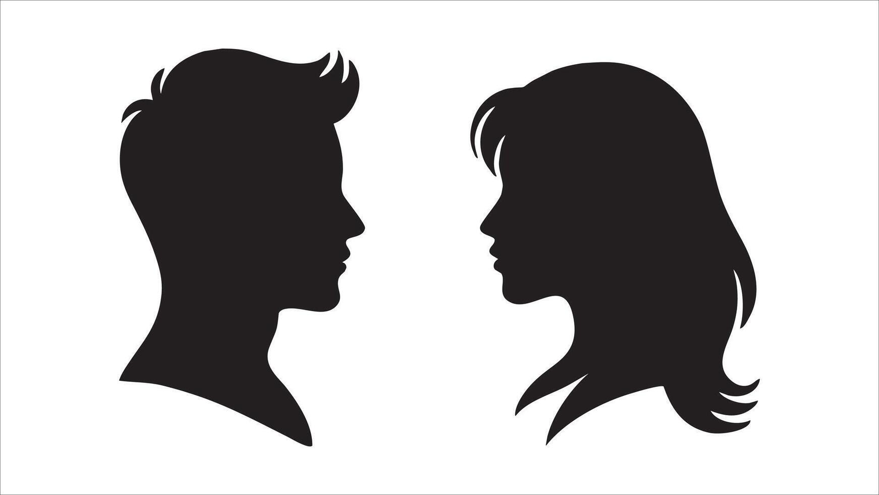 Silhouette Couple Facing Profile View Black White Man Woman vector