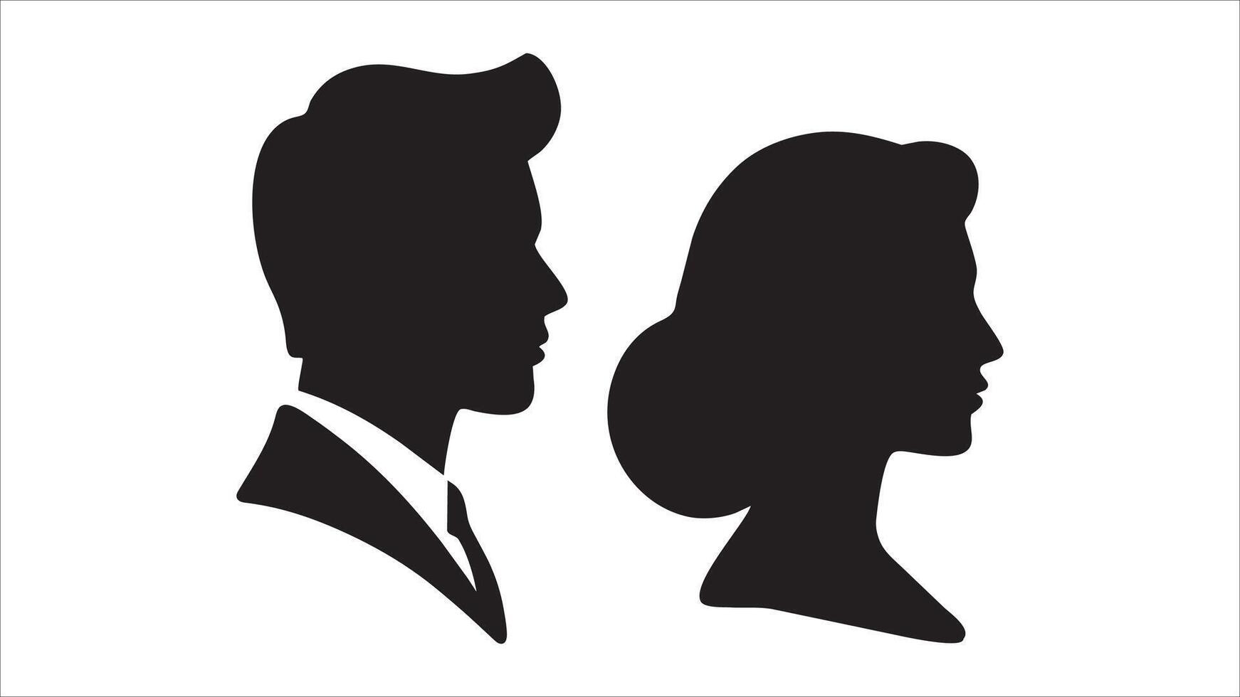 Silhouette Couple Profile, Man Woman, Black White, Simple Icons, Elegant Design, Minimalist Art, Vec vector