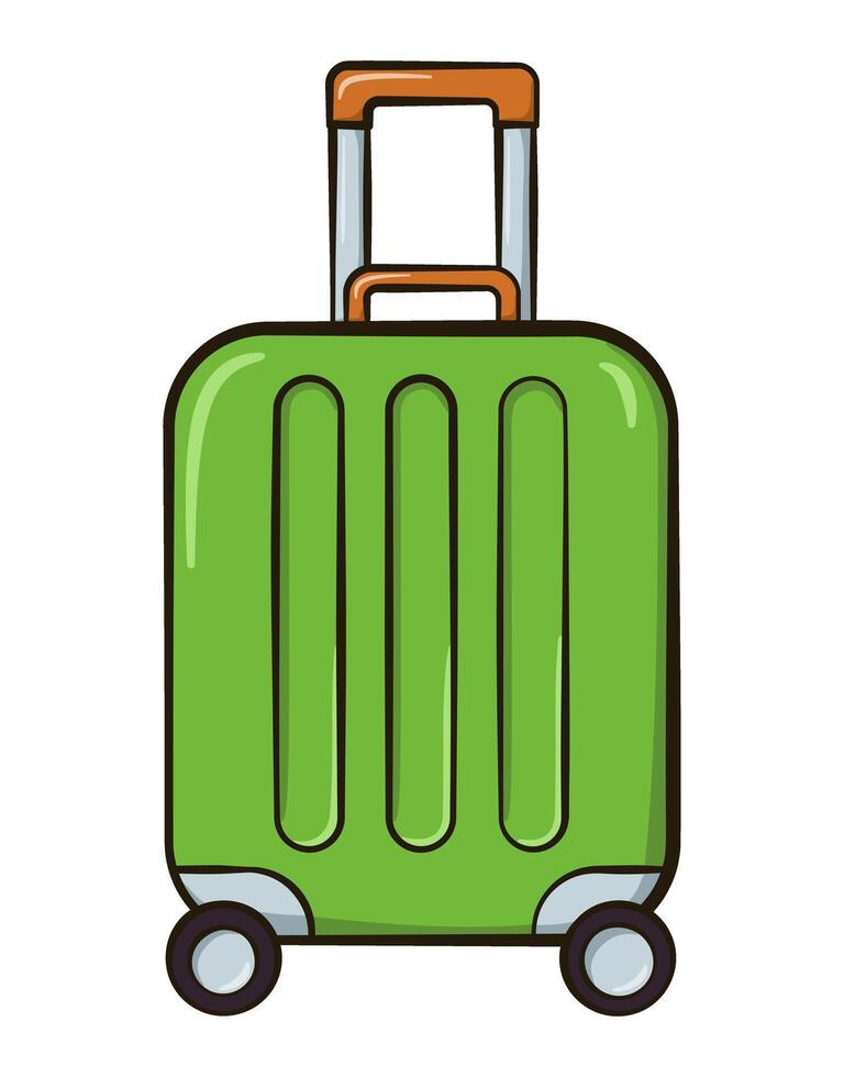 Rolling Suitcase with Telescopic Handle. Travel Luggage on Wheels. Cartoon Illustration vector