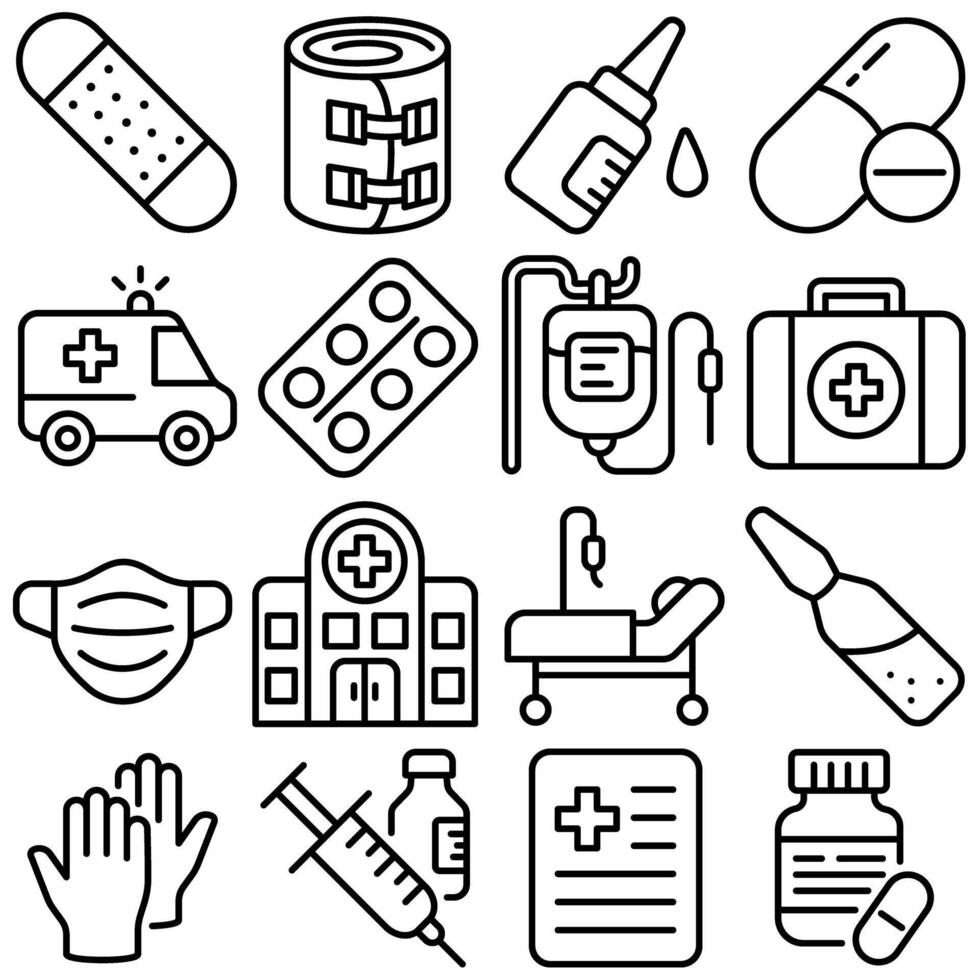 Medical Treatment and Care Icons Set Outline Style vector
