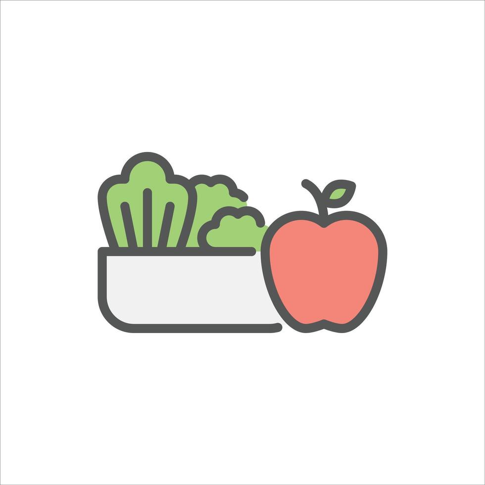healthy food filled outline icon. apple and vegetable color line illustration. vector