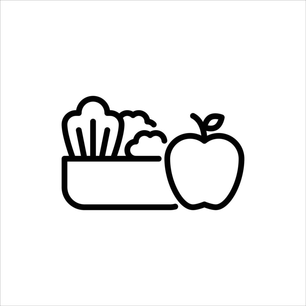 healthy food outline icon. apple and vegetable black line illustration. vector