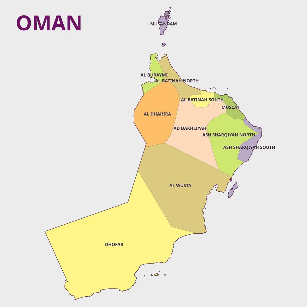 Map of Oman Administrative Regions vector