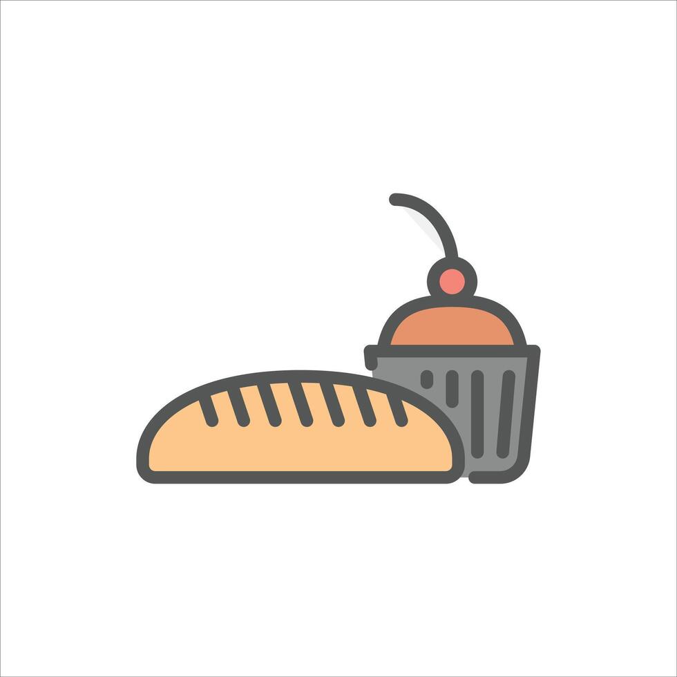 bakery filled outline icon. bread and cupcake color line illustration. vector