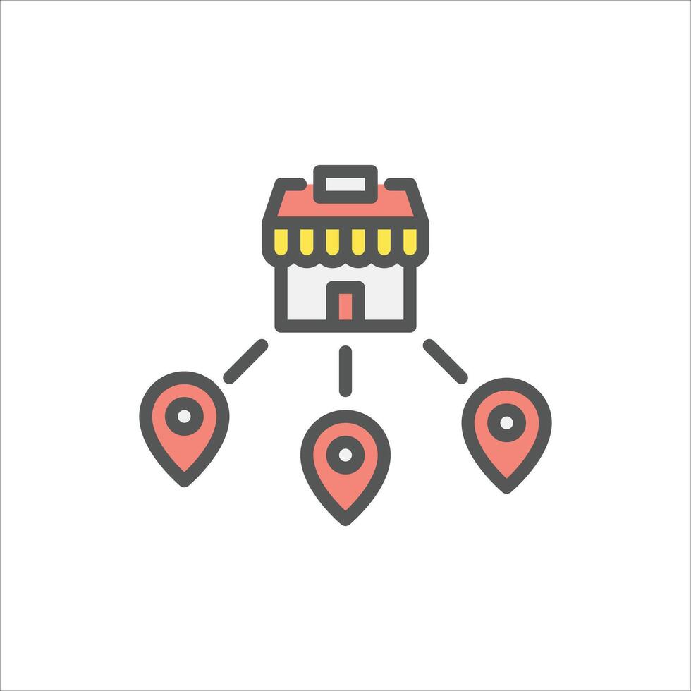 restaurant branch filled outline icon. restaurant location color line illustration. vector