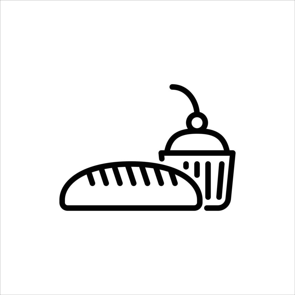bakery outline icon. bread and cupcake black line illustration. vector
