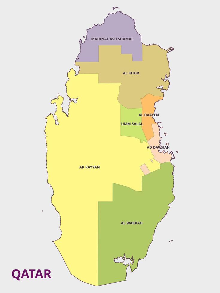 Map of Qatar with Administrative Regions vector
