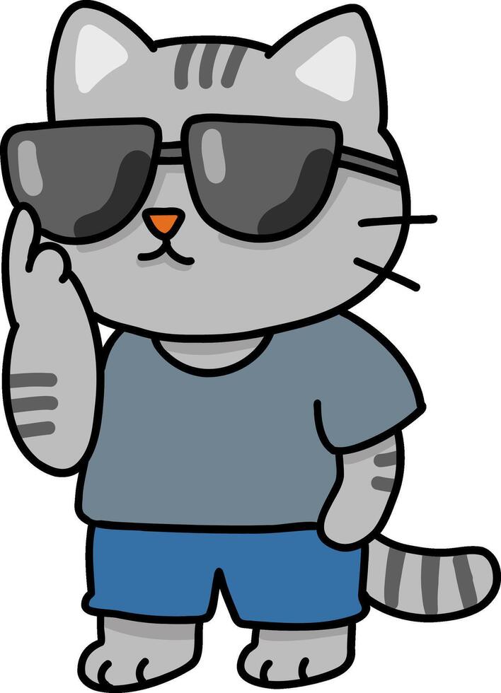 Hand drawn Cat and Career Doodle, Cool cartoon cat wearing sunglasses and casual attire. vector