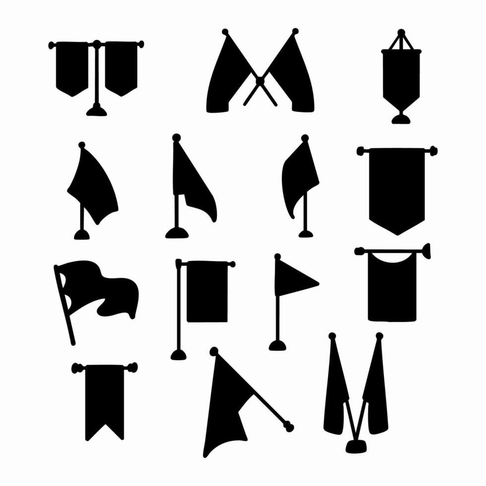 Set of flagpole silhouette. Black and white Illustration vector