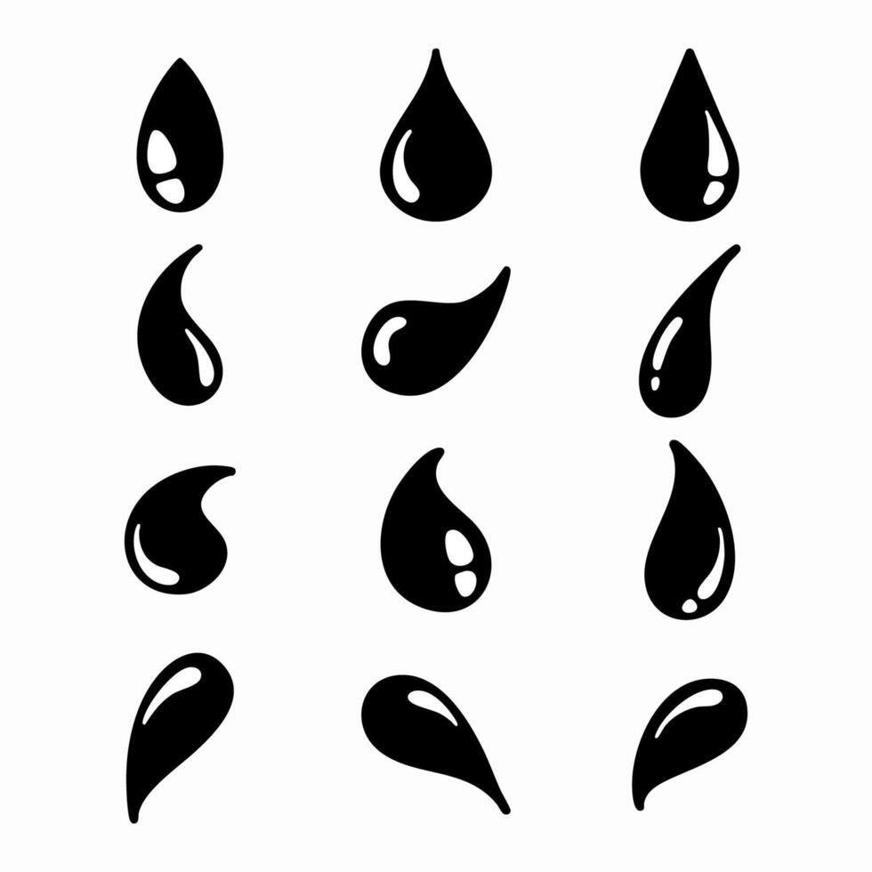 Water drop shape icon set. Black and white Illustration vector
