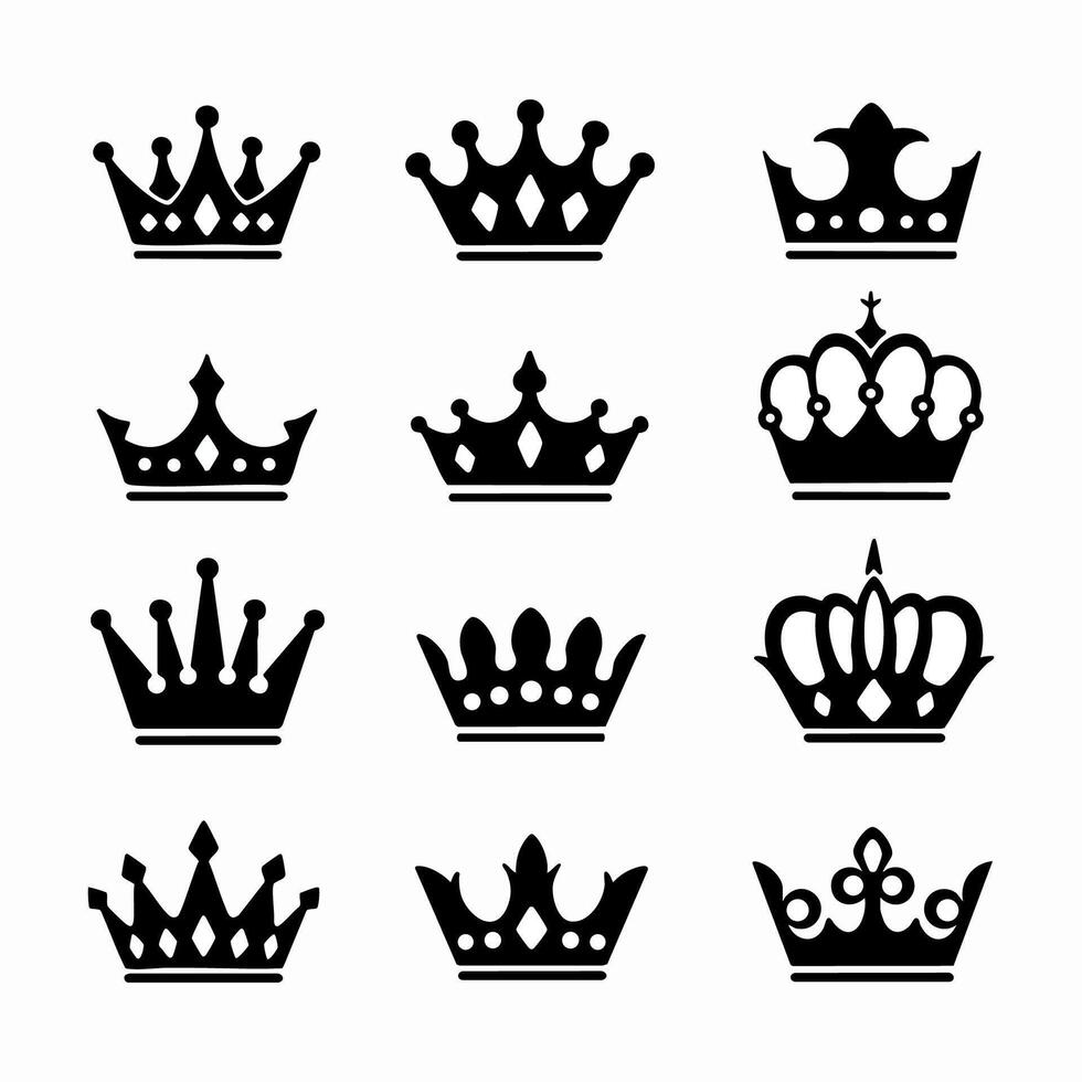 Set of crown silhouette. Black and white Illustration vector