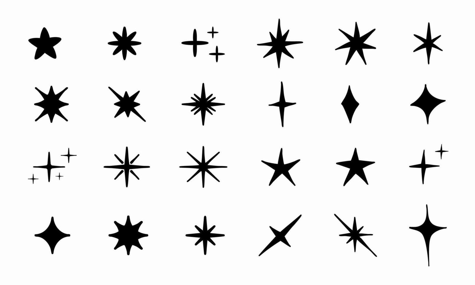 Sparkling star icons. Black and white Illustration vector
