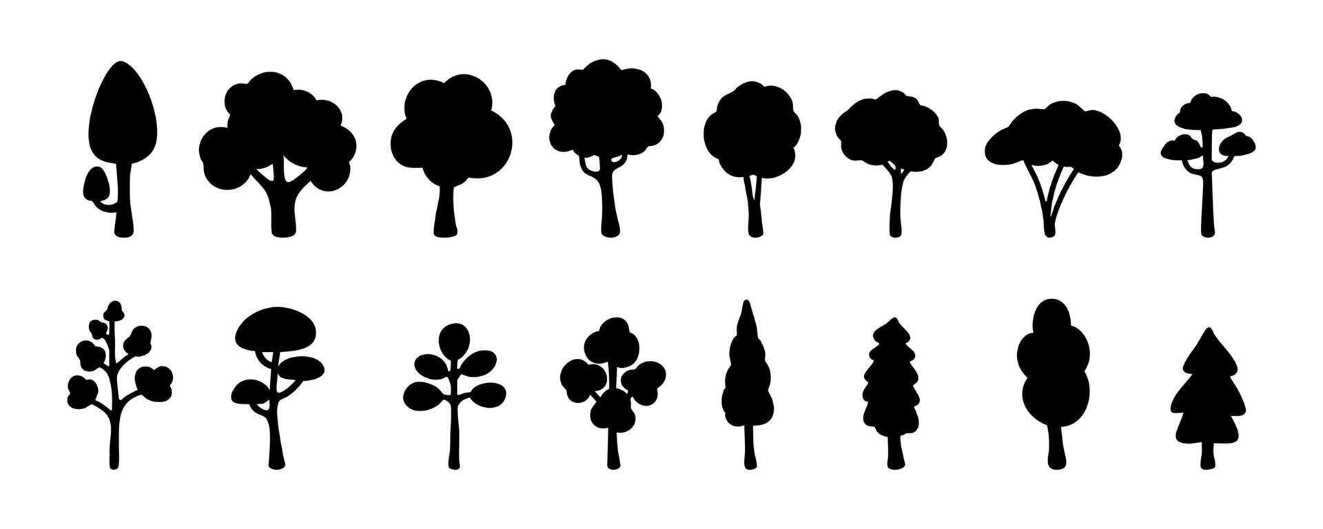 Set of tree element icon. Black silhouette Illustration vector