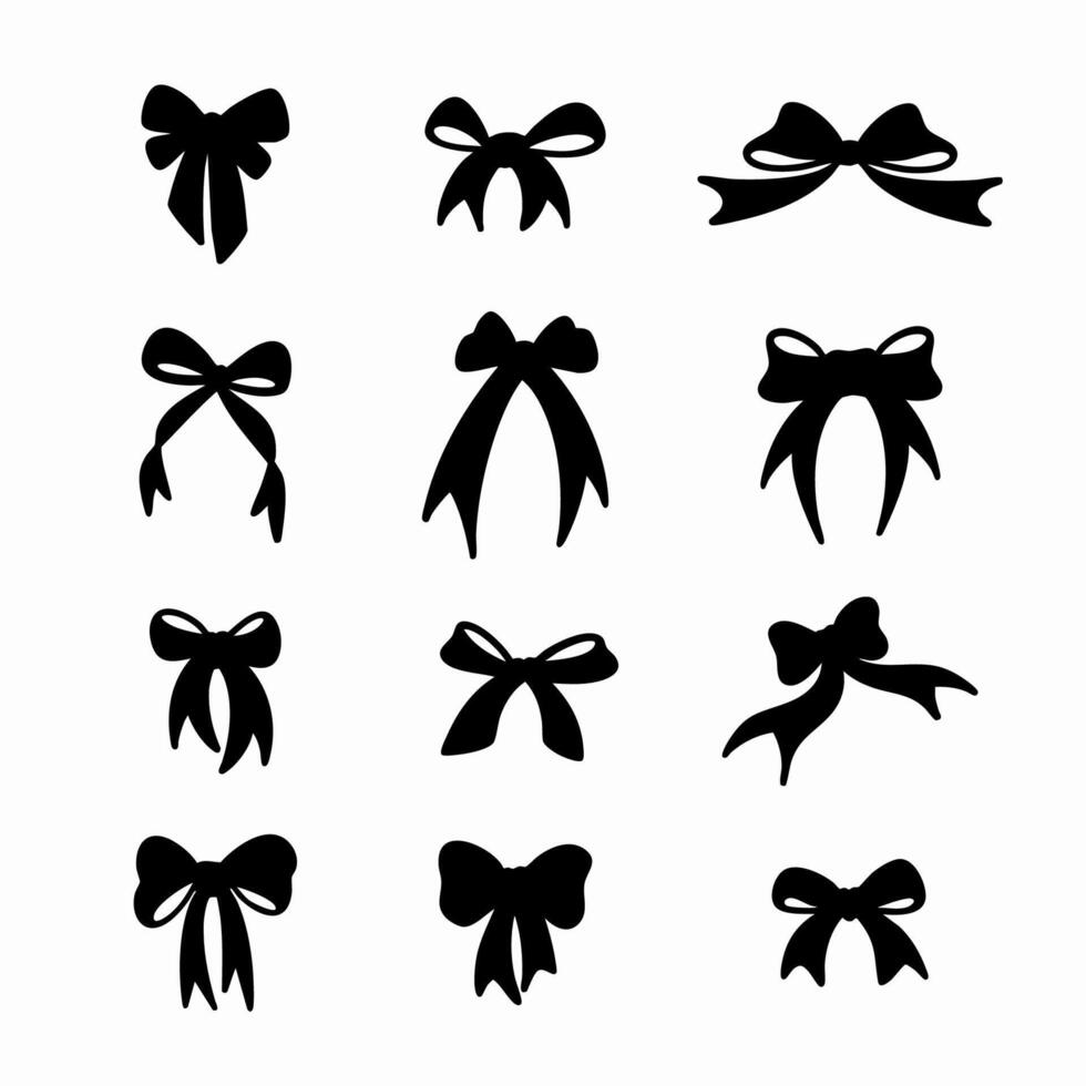 Set of bow ribbon silhouette. Black and white Illustration vector