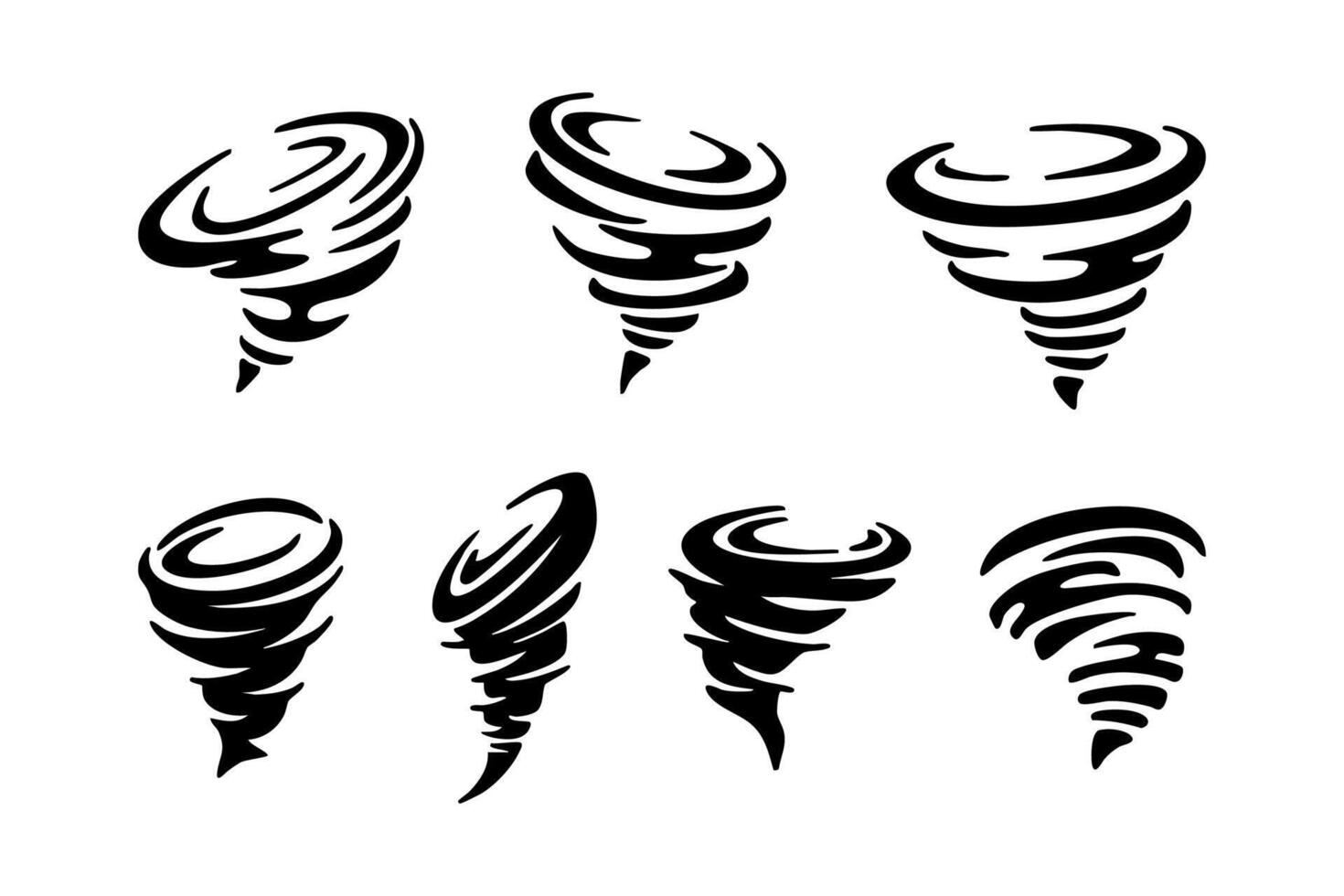 Set of tornado icon. Black silhouette illustration vector