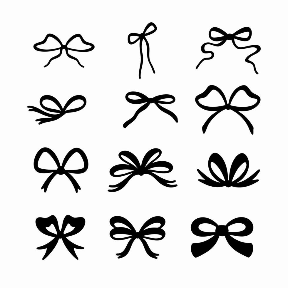 Bow ribbon icon silhouette. Black and white Illustration vector