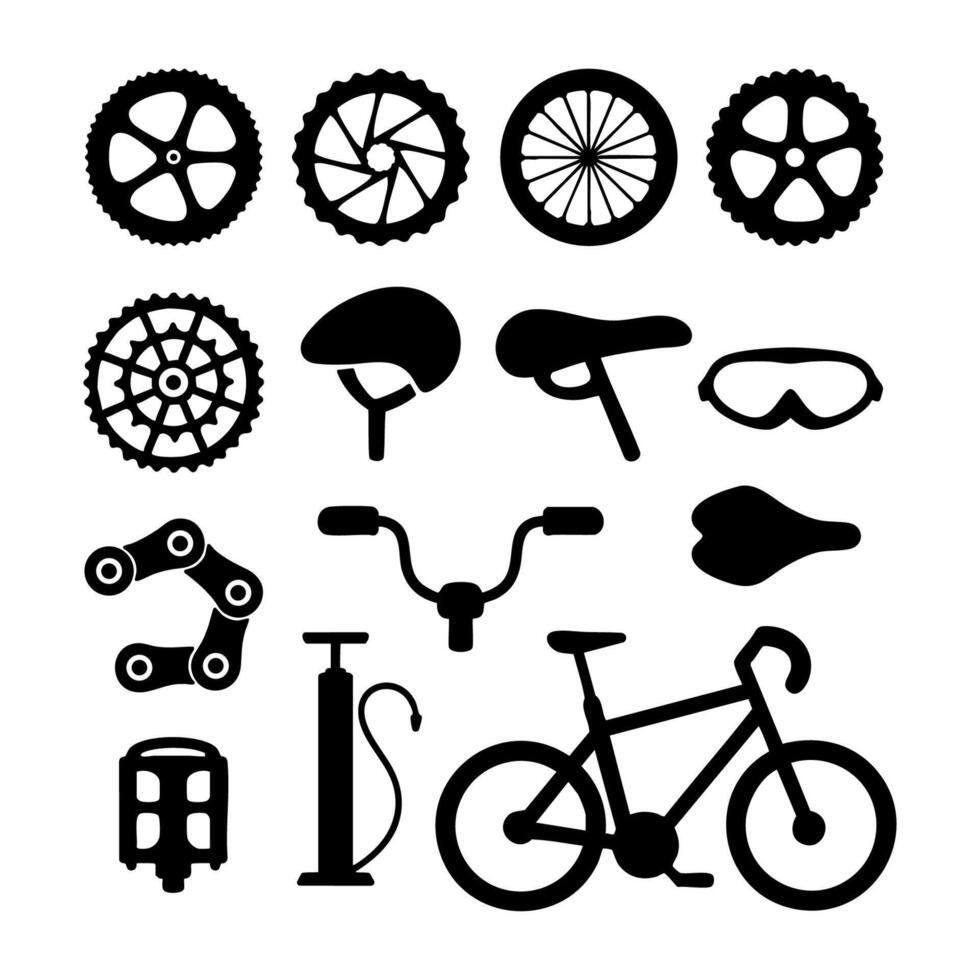 Bicycle repair parts set element icon. Black and white Illustration vector