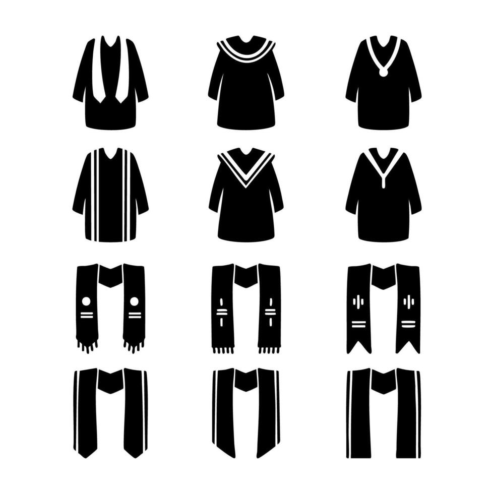 Set of graduation gown. Reward blank badge. Silhouette icon style illustration vector