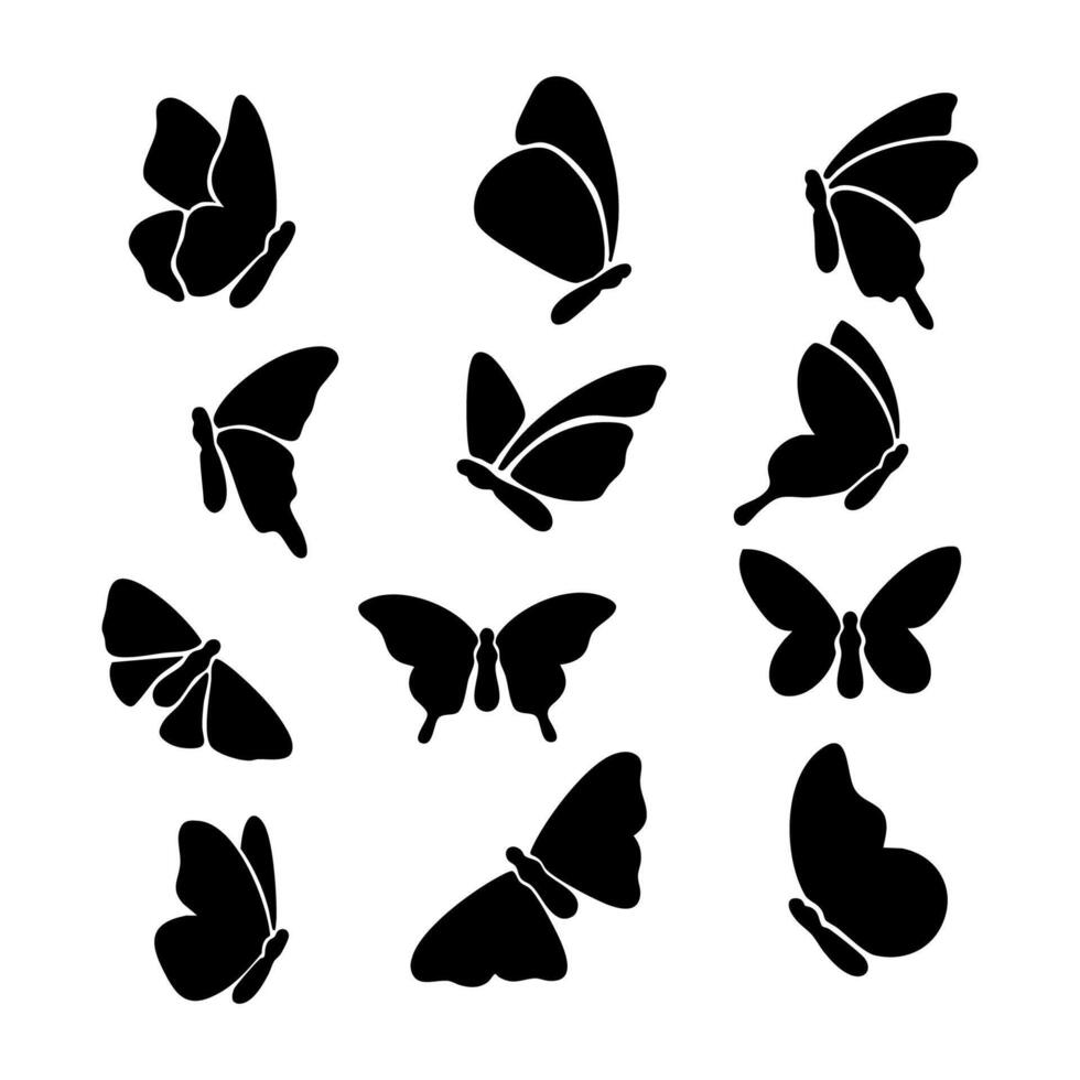 Butterfly collection element icon. Black and white Illustration vector