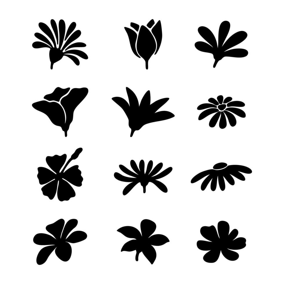 Set of flower element icon. Black and white Illustration vector