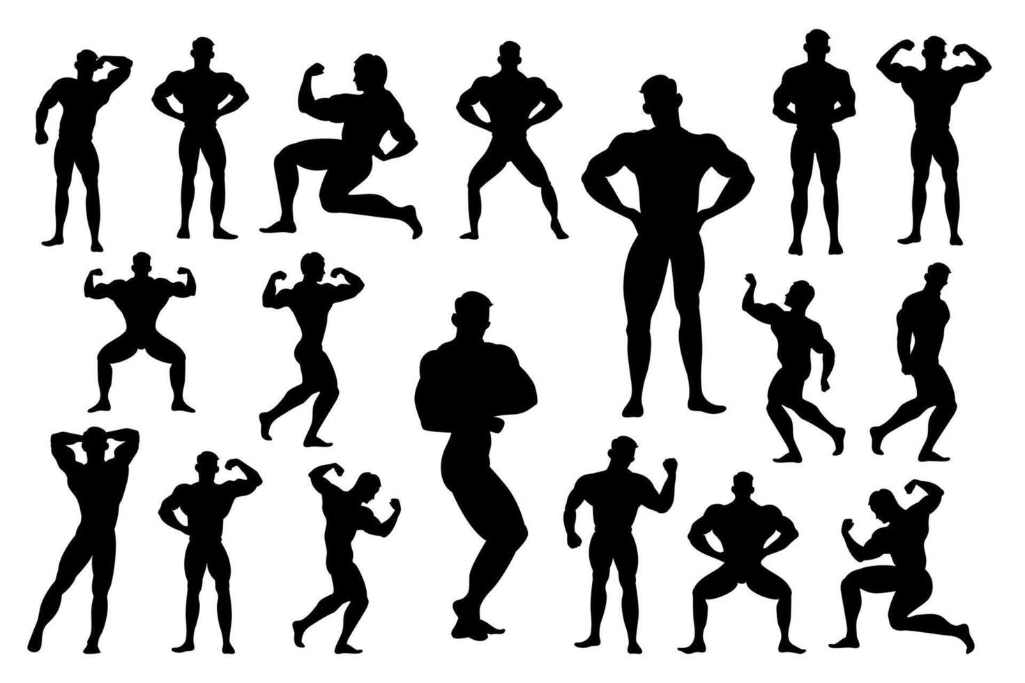 Set of bodybuilding show. Black and white Illustration vector