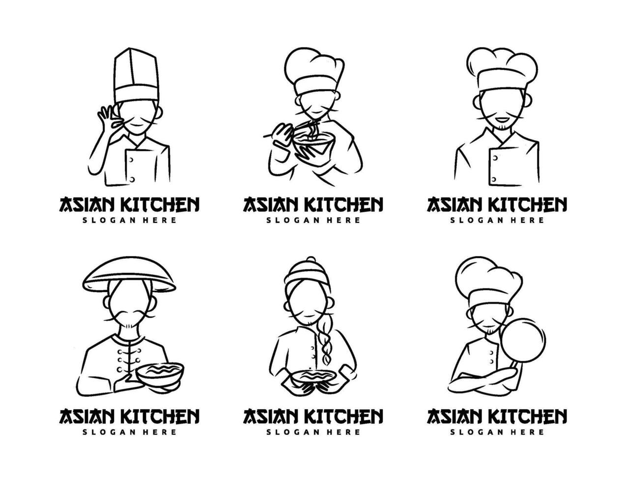 Set of Japanese Chef Logo. illustration of an Asian chef logo. vector