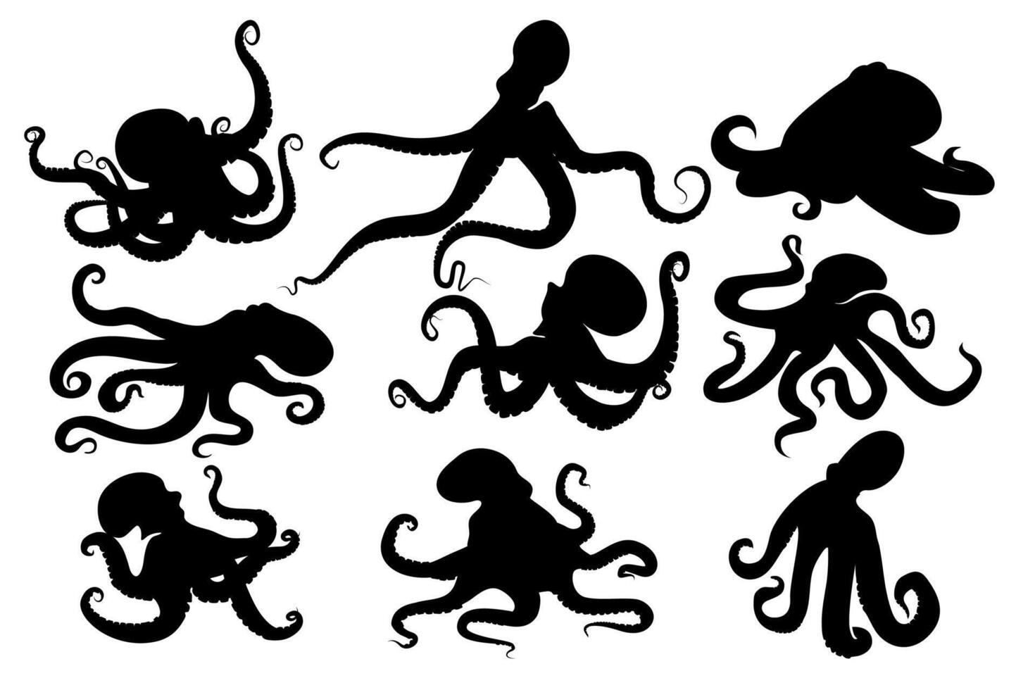 Set of Octopus silhouette design. Black and white Illustration vector