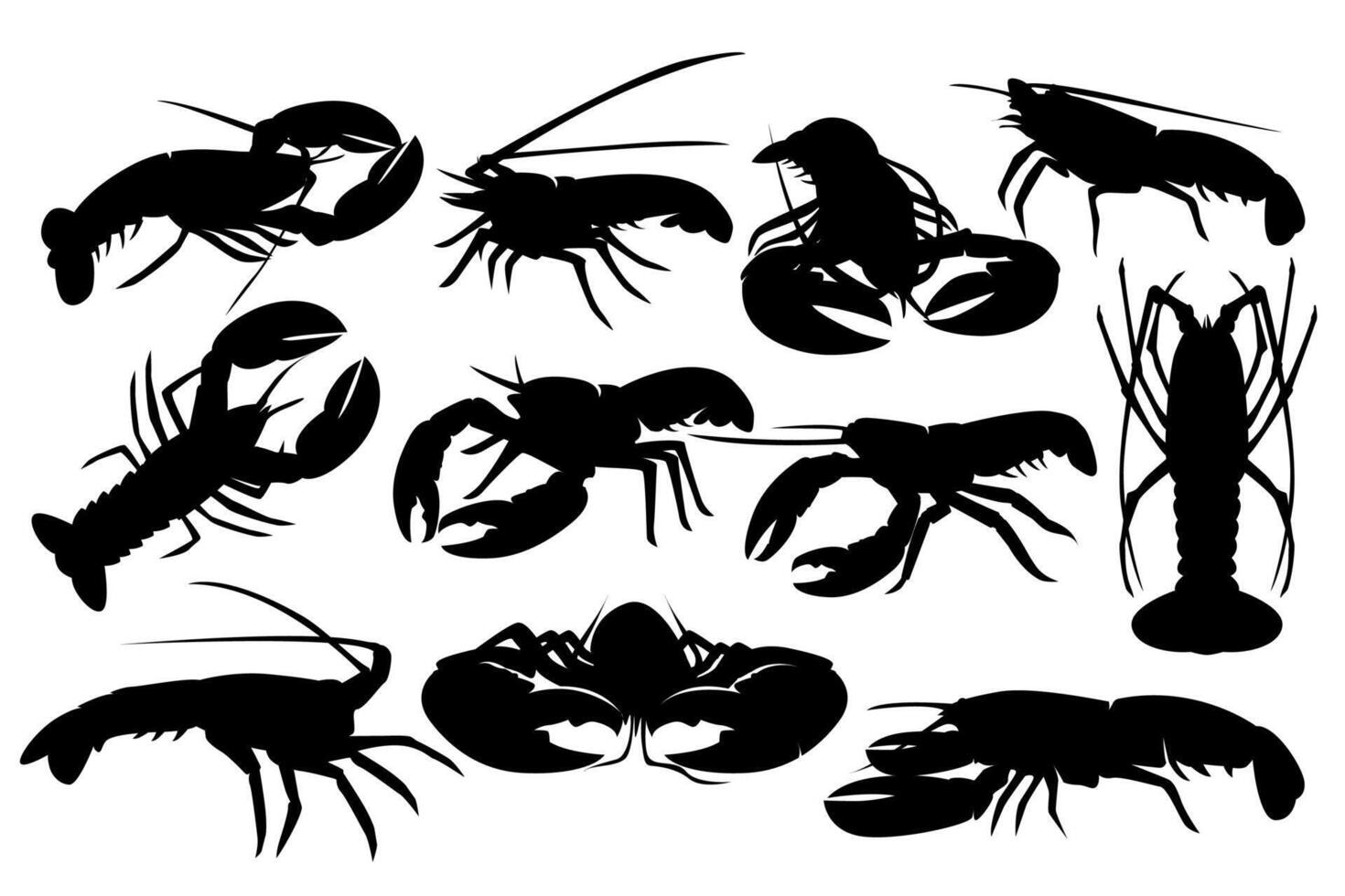 Set of Lobster silhouette design. Black and white Illustration vector