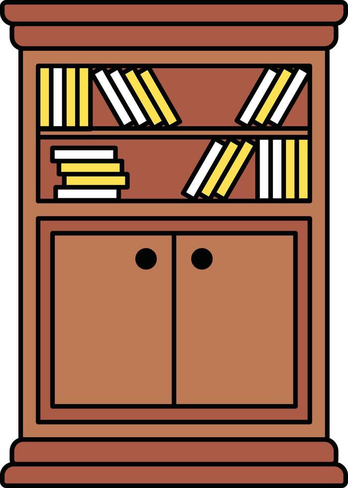 Wooden bookshelf with closed cabinet illustration vector