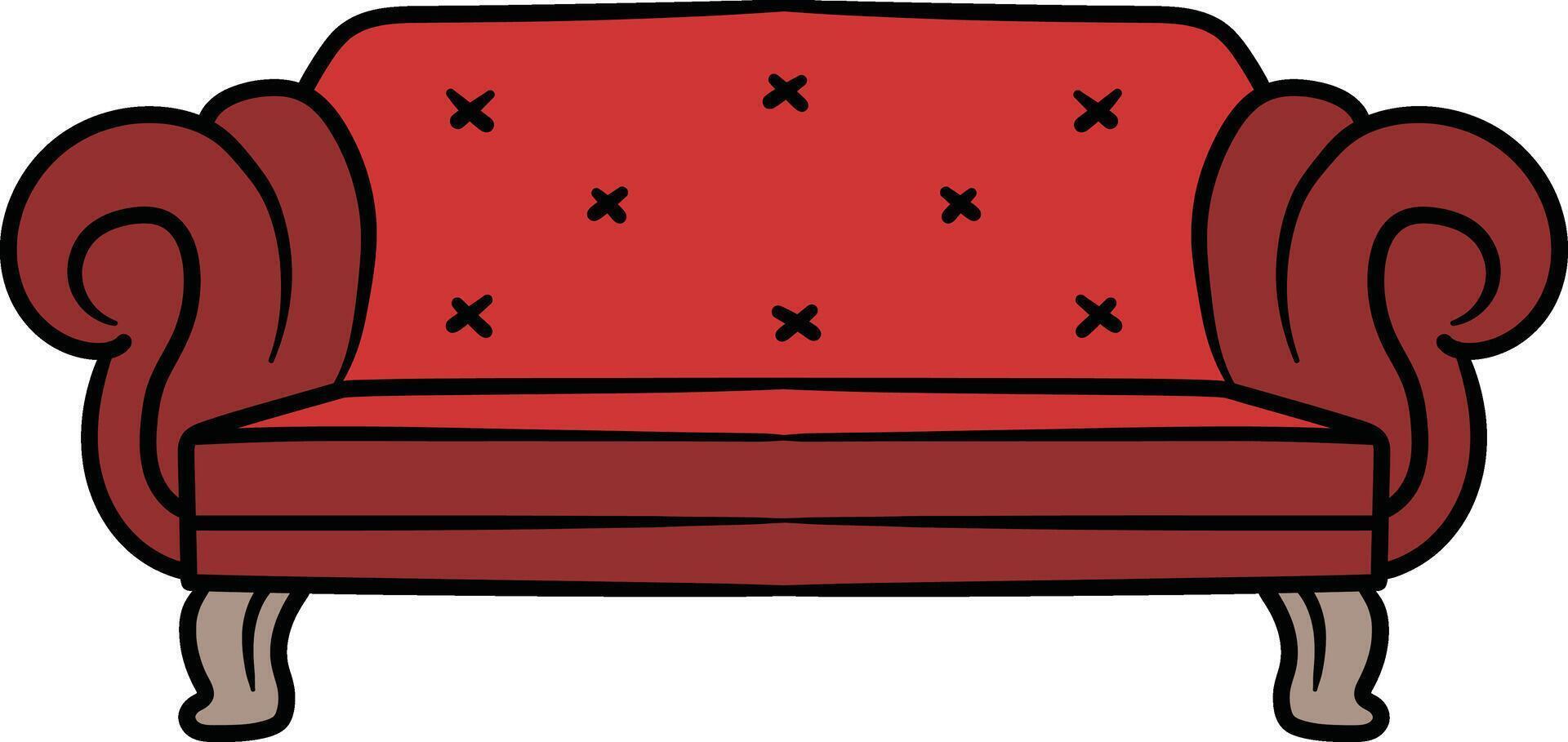 Red cushioned sofa with armrests illustration vector