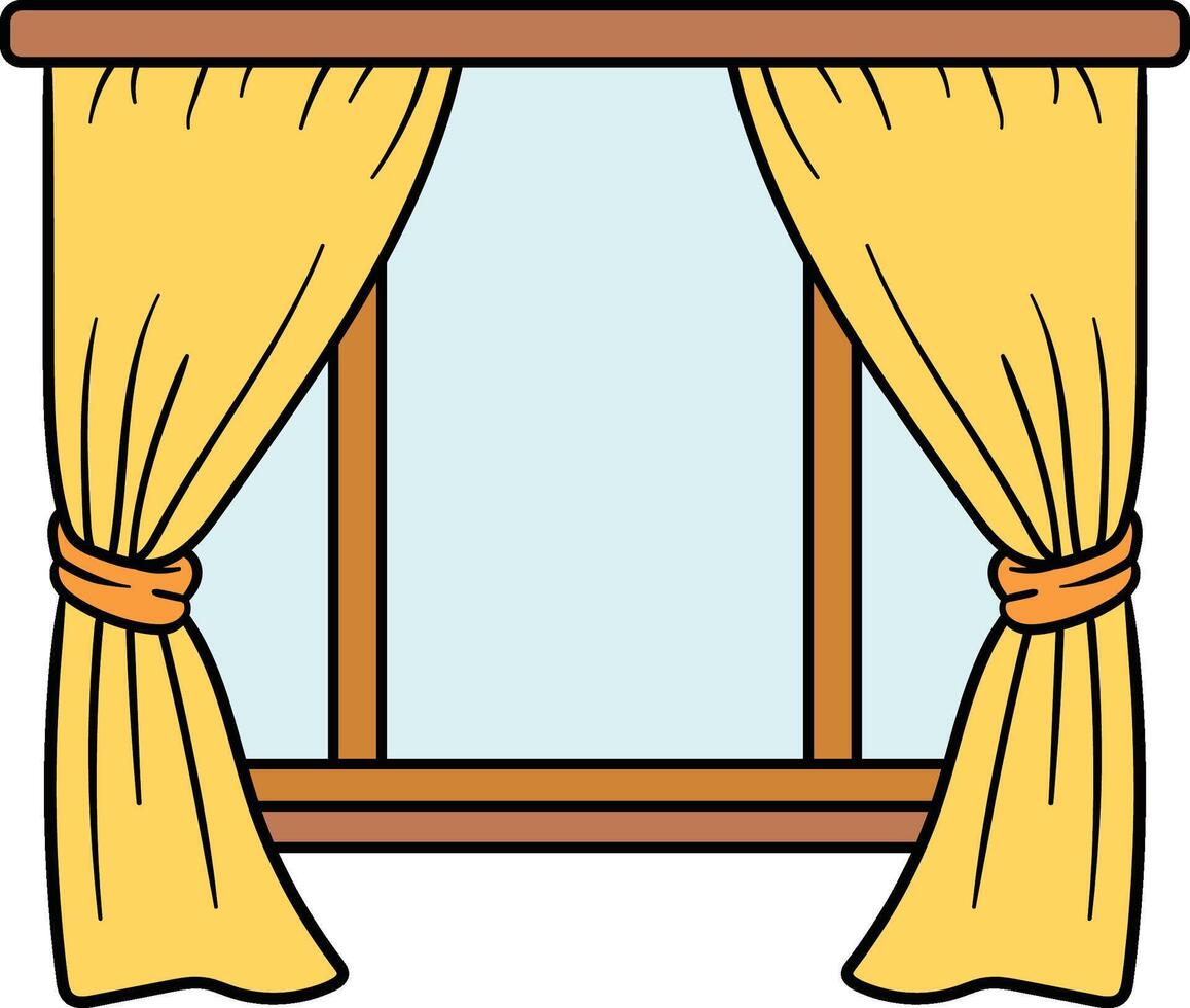 Window with yellow curtains open wide illustration vector