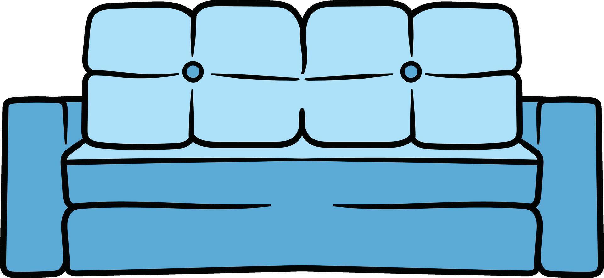 Blue soft sofa with buttoned cushions illustration vector
