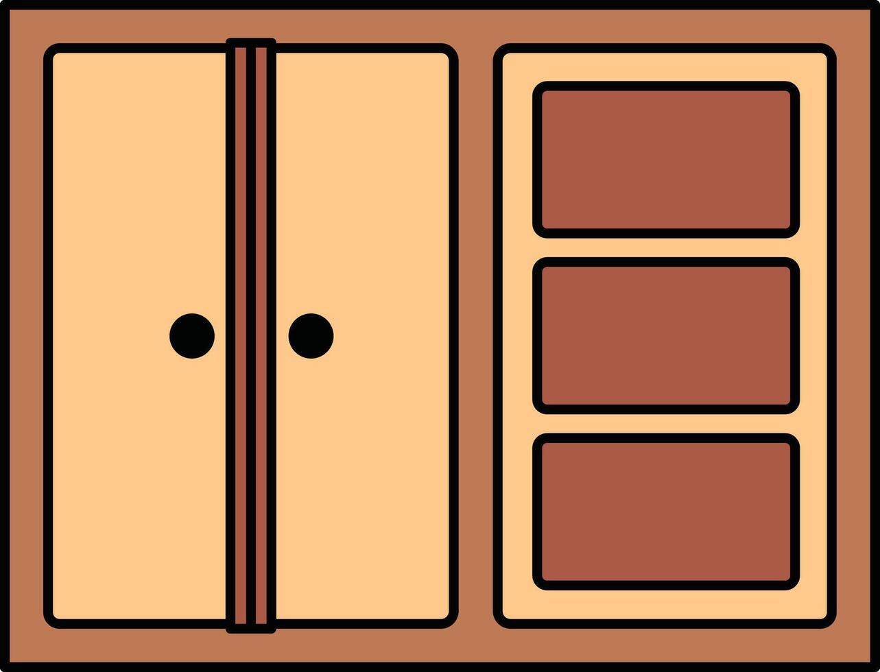 Wooden wardrobe with shelf drawers illustration vector