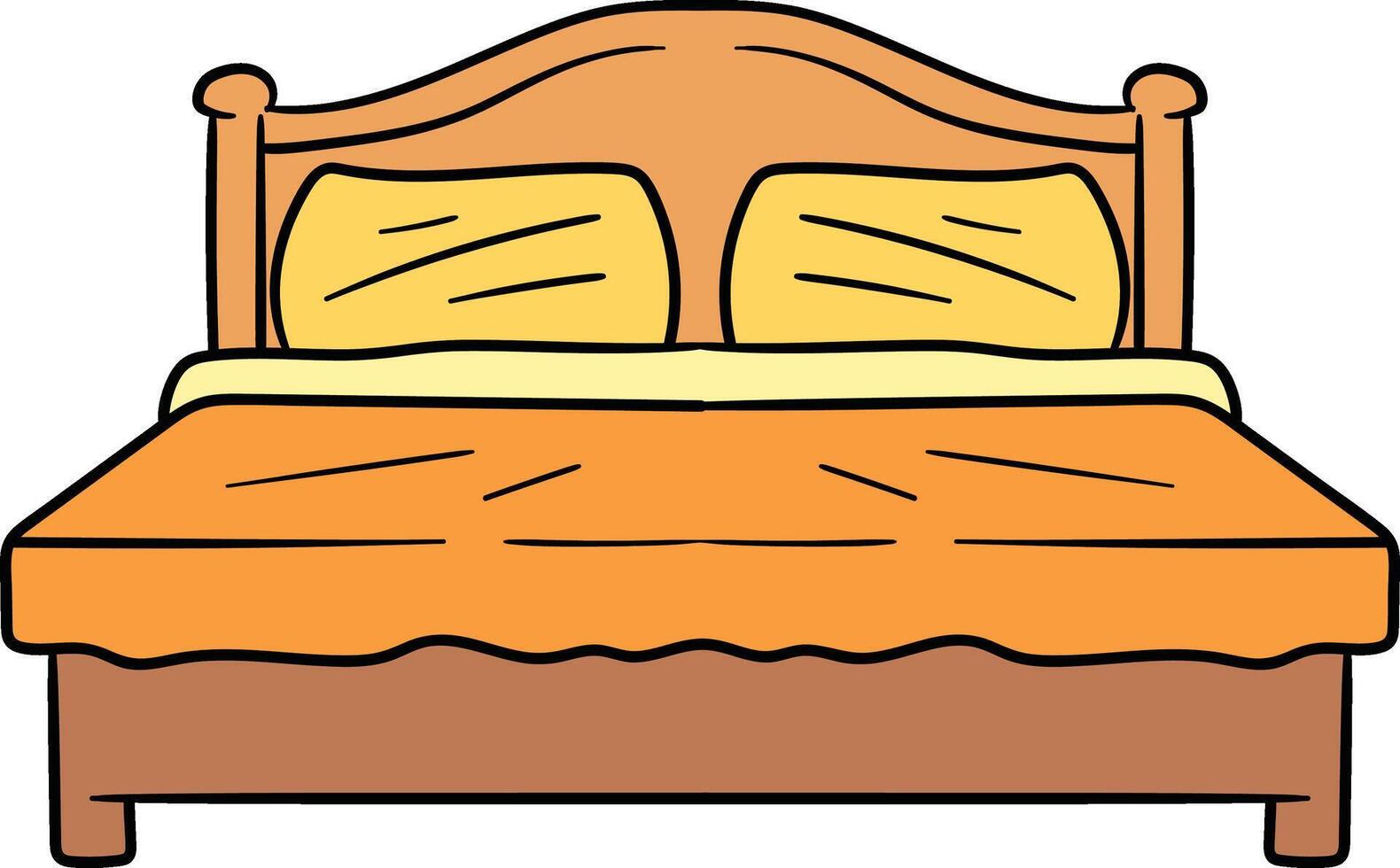 Wooden bed with pillows and blanket illustration vector